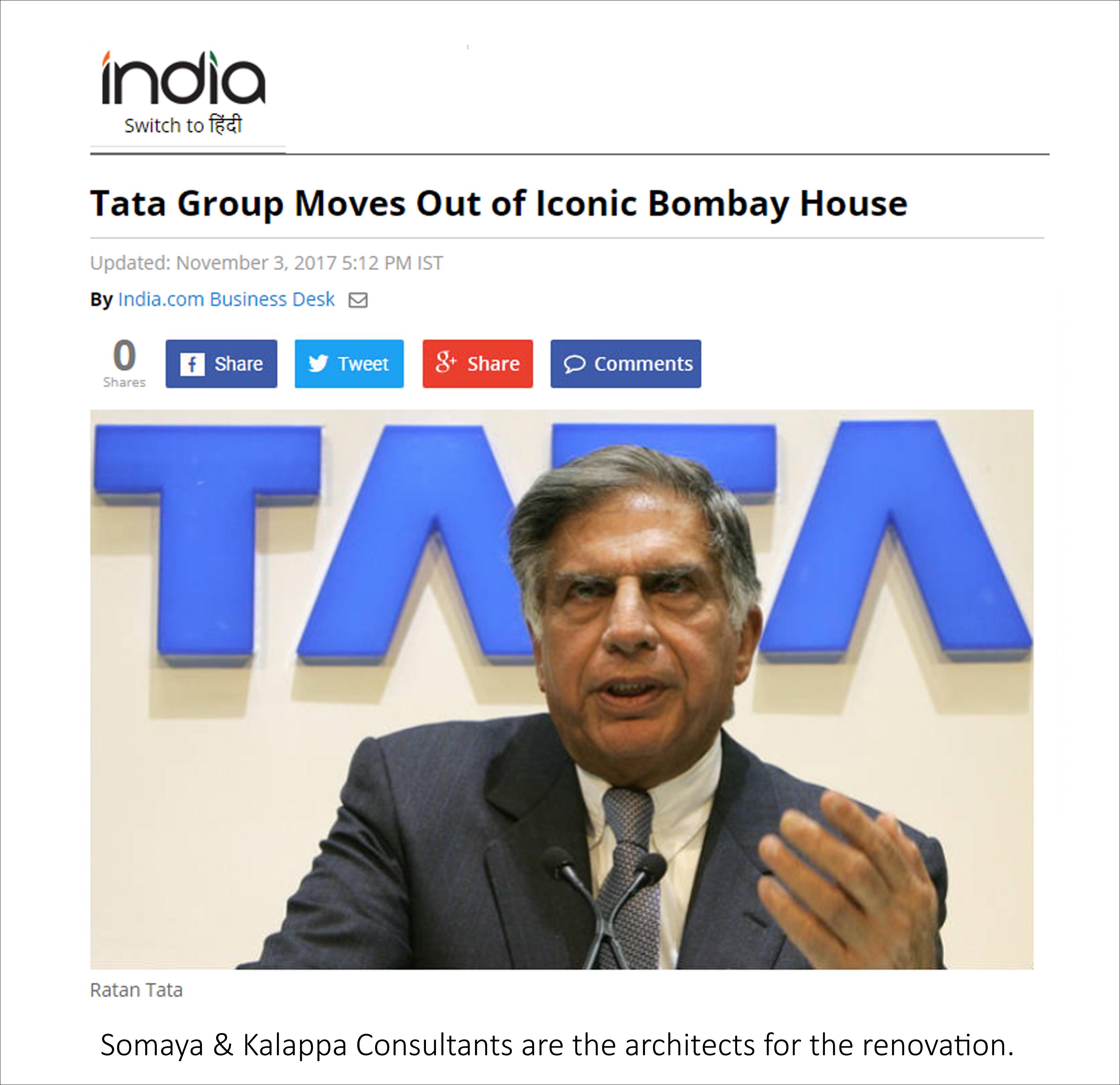 Tata Group Moves Out of Iconic Bombay House, India - November 2017